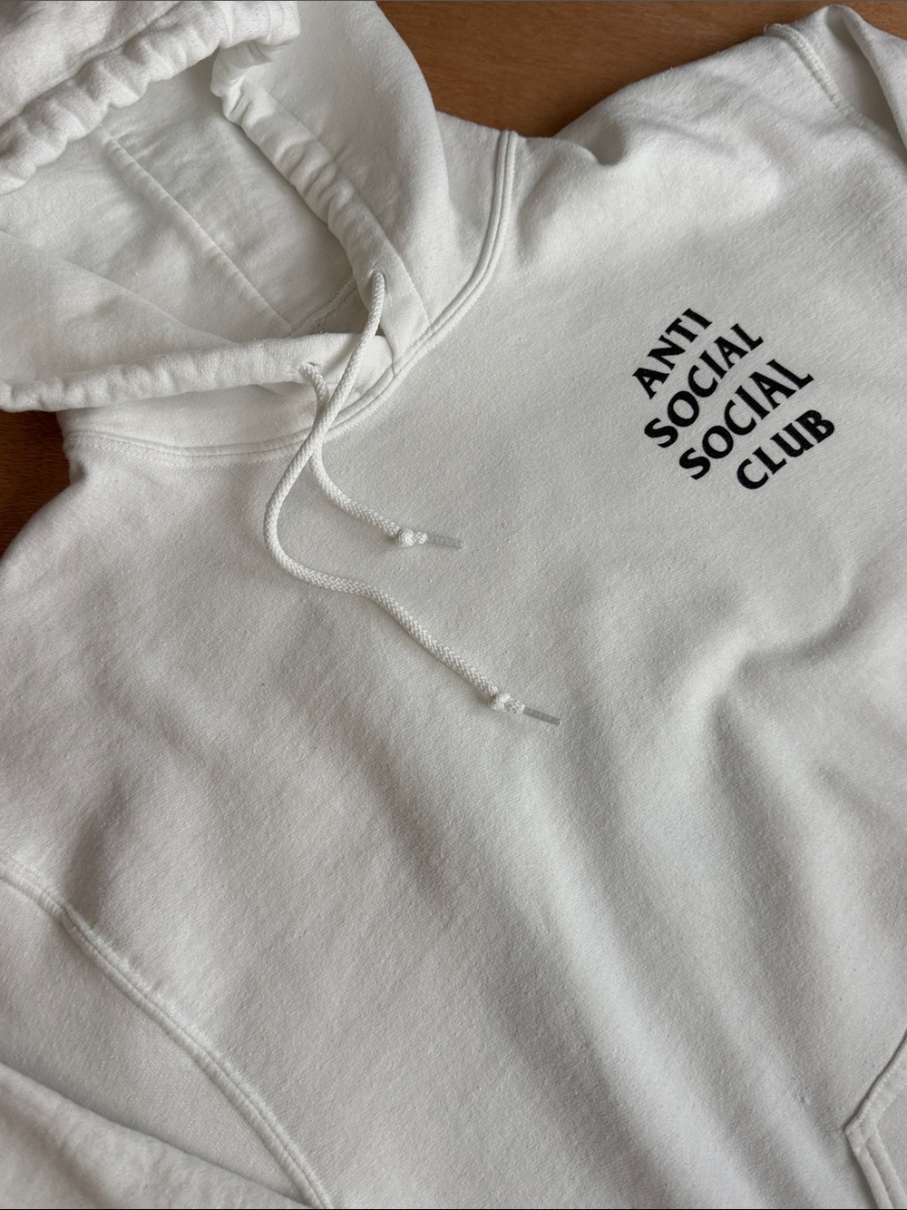 Anti Social Social Club White Hoodie with Black Stacked Logo